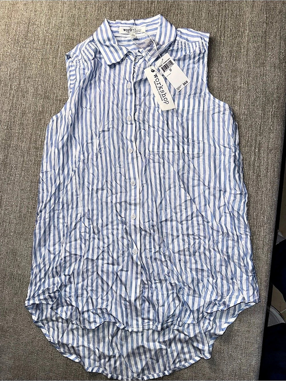 Workshop Republic Blue White Striped Sleeveless Button Down Top S/P NWT